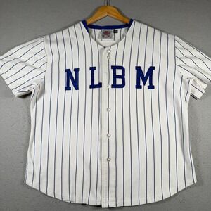 Big Boy Gear‎ Mens XXL Baseball Jersey White Blue Pinstripe Negro Leagues Museum